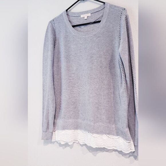 Skies Are Blue Knit Sweater Mix Media Lace Finish Hem Size L - Picture 1 of 7